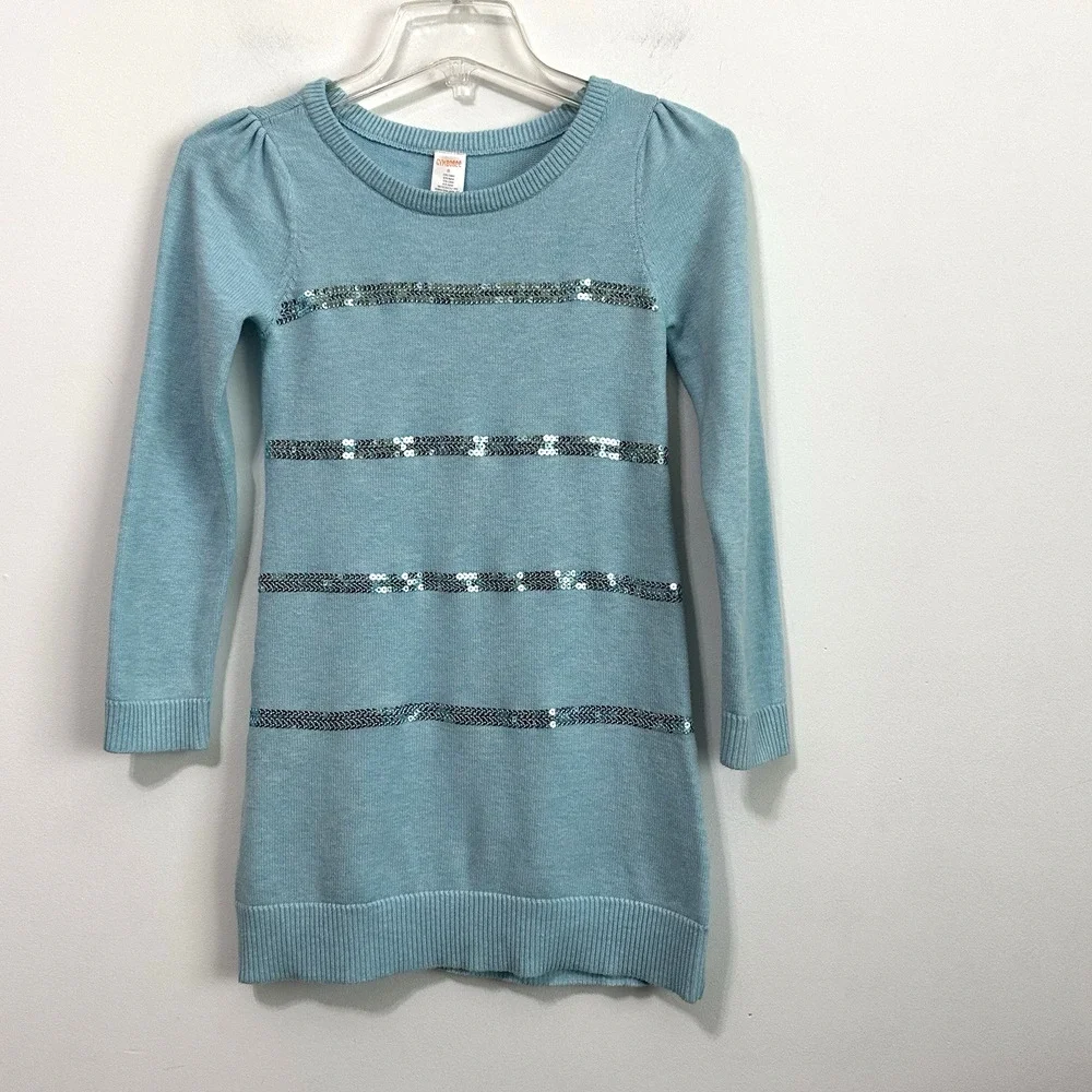 Gymboree Girls Sequin Stripe Sweater Dress 8 Aqua Party Holiday Long Sleeve FLAW